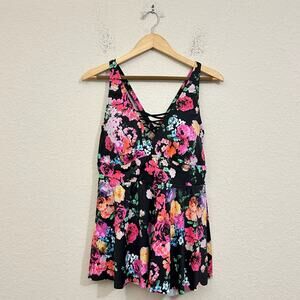 TORRID Wireless XO Triangle Tankini Multi Floral Peplum Swim Beach